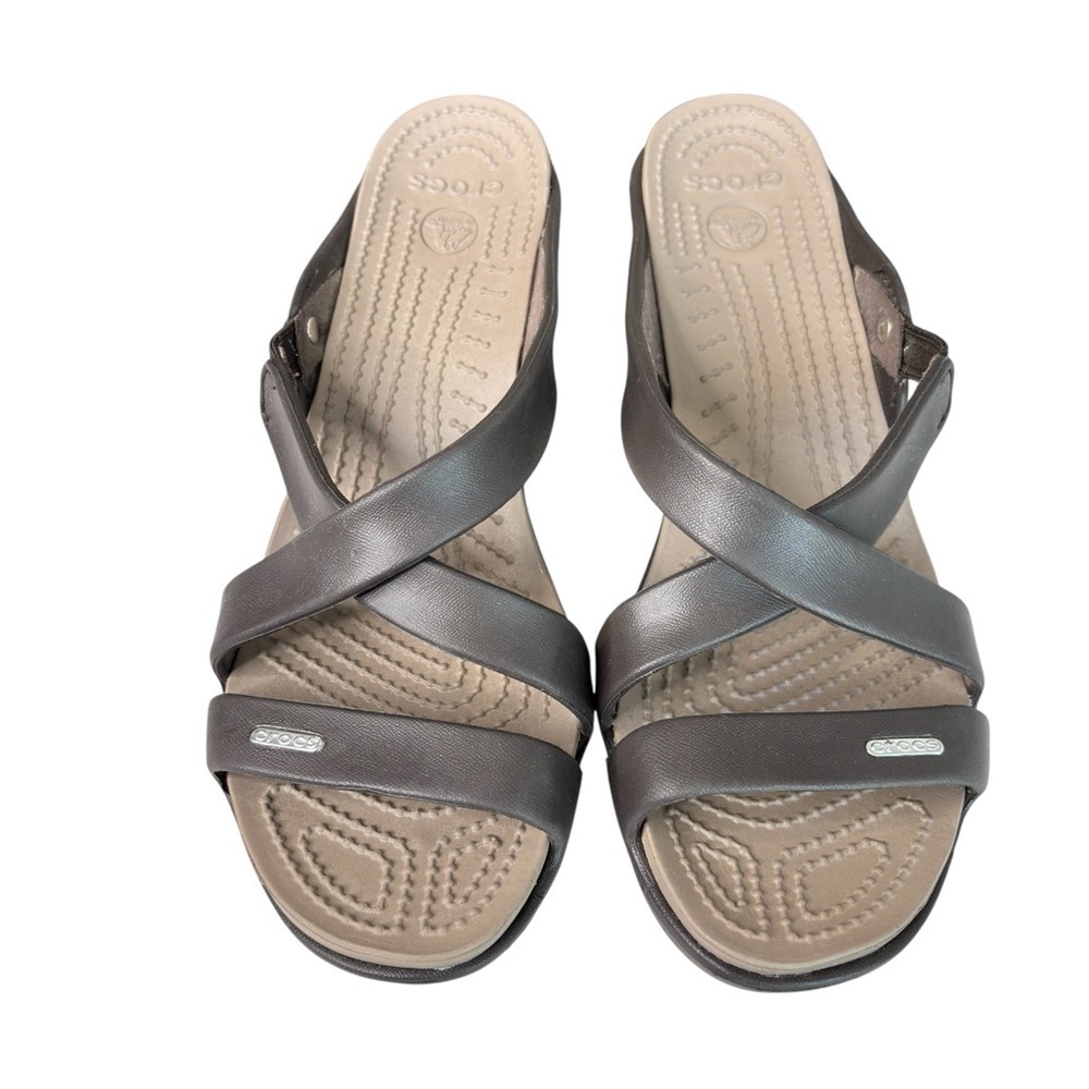 Crocs Cyprus IV Sandals 14558 Brown Slip On Block Heel Pumps Womens Shoe Size 11 - Picture 9 of 12